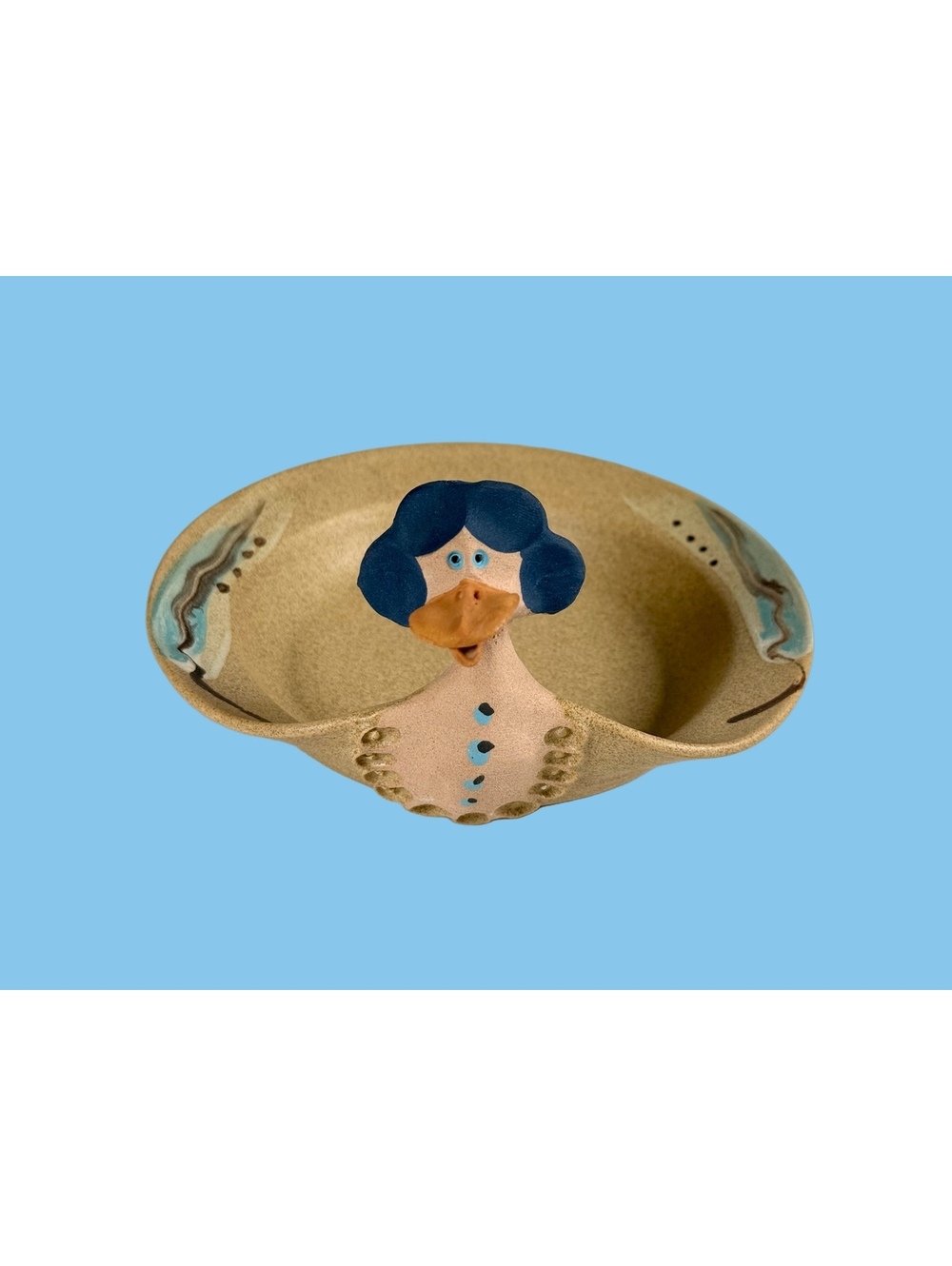 Diane Marier Whimsical Studio Pottery Duck Trinket Bowl Dish Canadian Folk Art